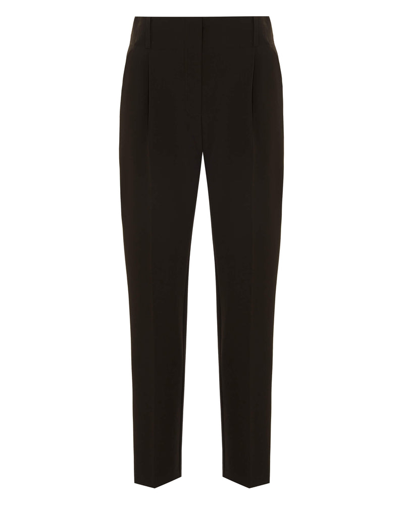 high-waisted brown trousers