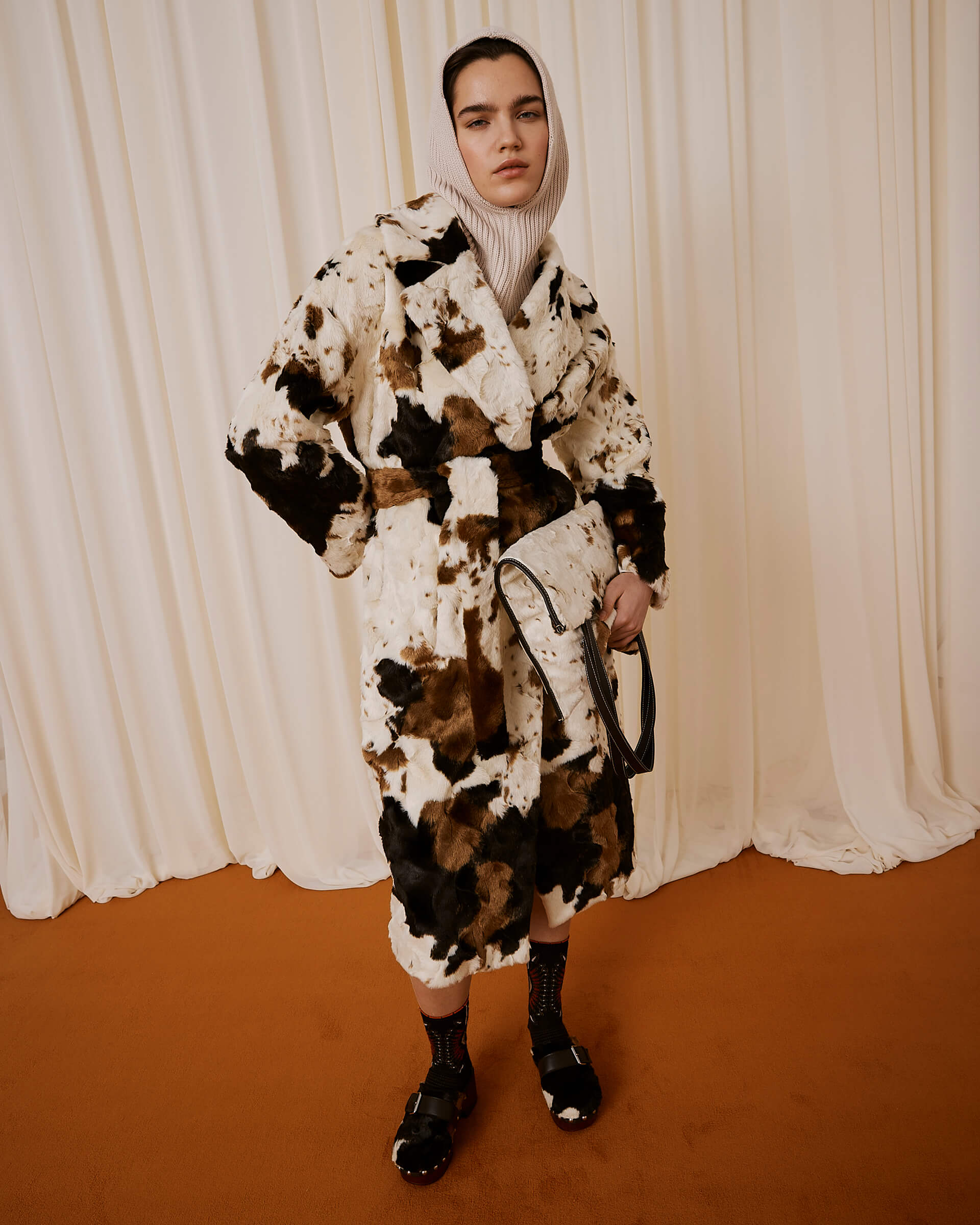 sfizio pony hair eco-fur coat with animal print+23FA2493COW_120