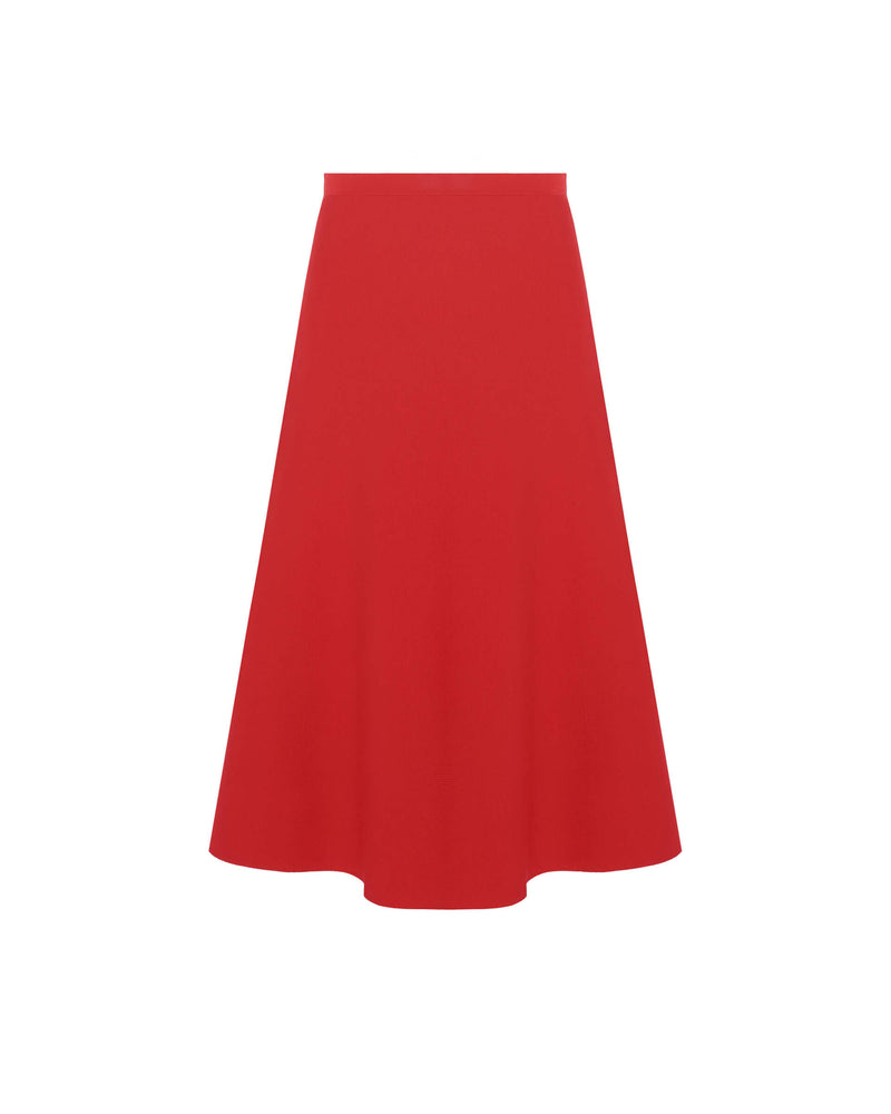 red flared knit skirt