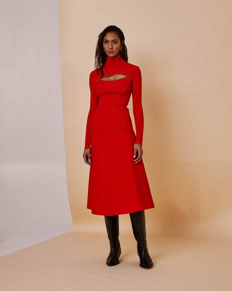 sfizio red flared knit skirt+23FA5744VISCOSE_350