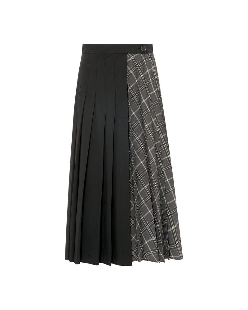 pleated checkered wrap skirt