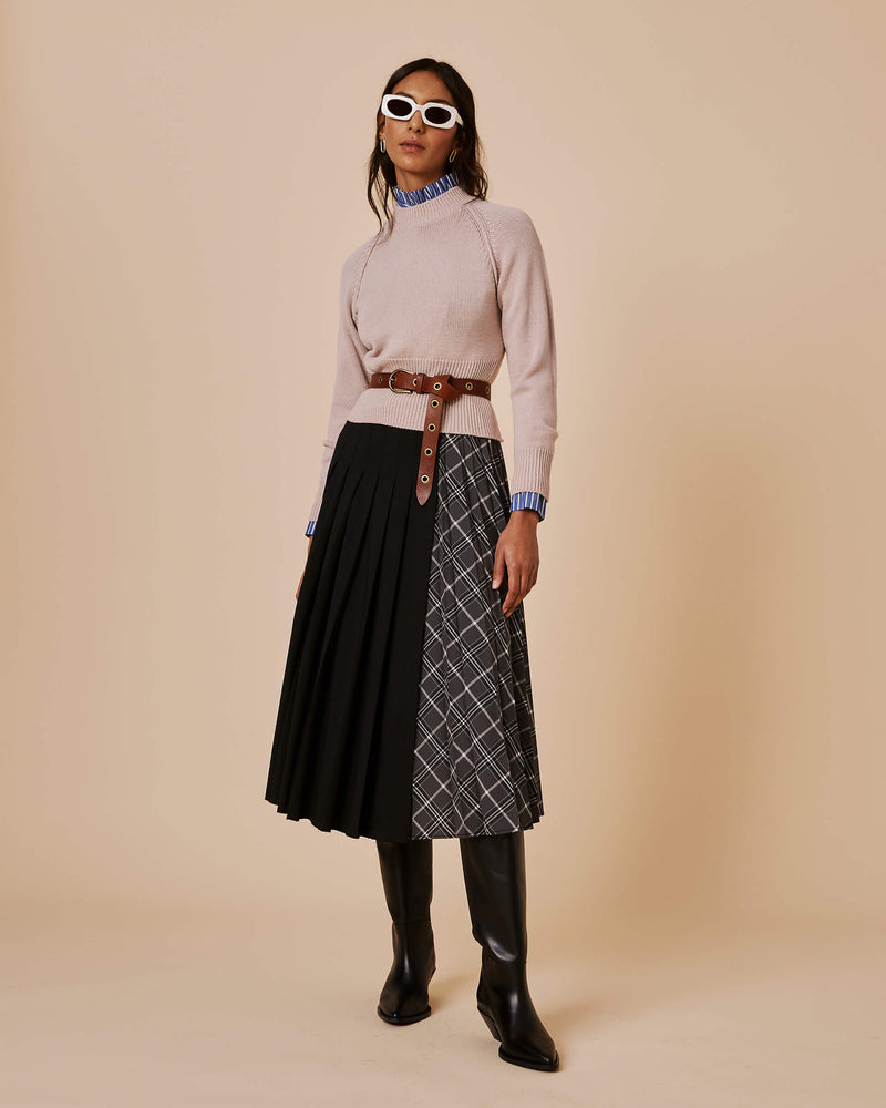 sfizio pleated checkered wrap skirt+23FA5756MADRAS_90