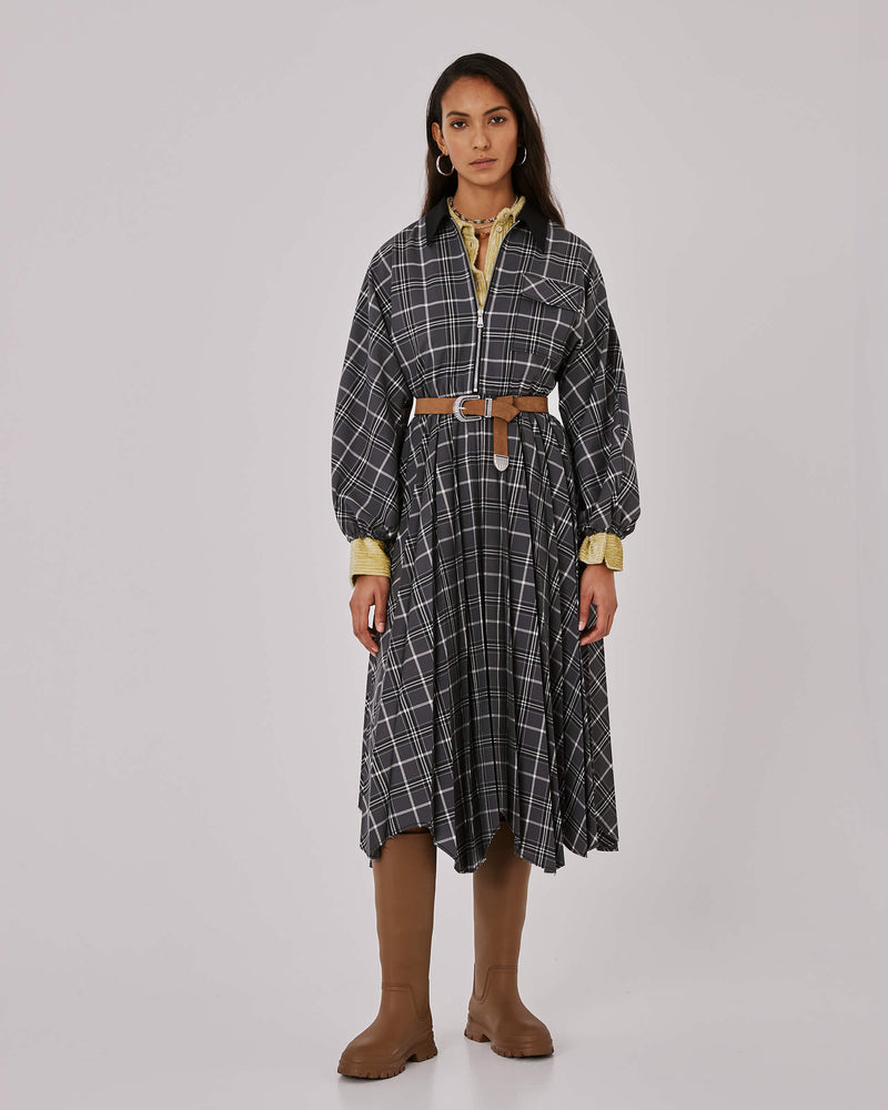 sfizio polo dress with pleated skirt+23FA6084MADRAS_90