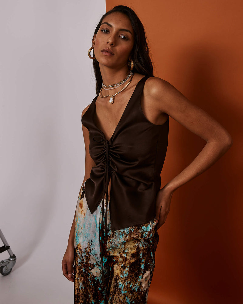 sfizio brown top with curls and drawstring+23FA8391SATIN_680