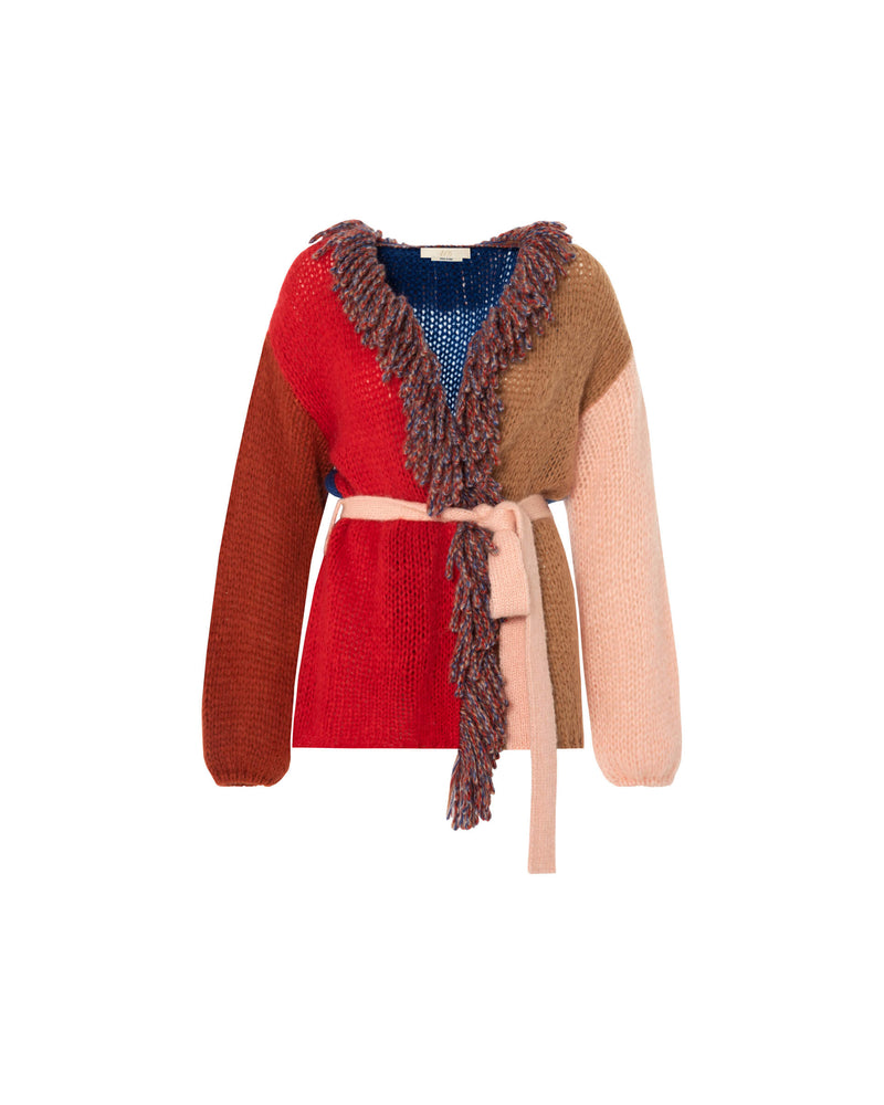 multicoloured cardigan with fringes