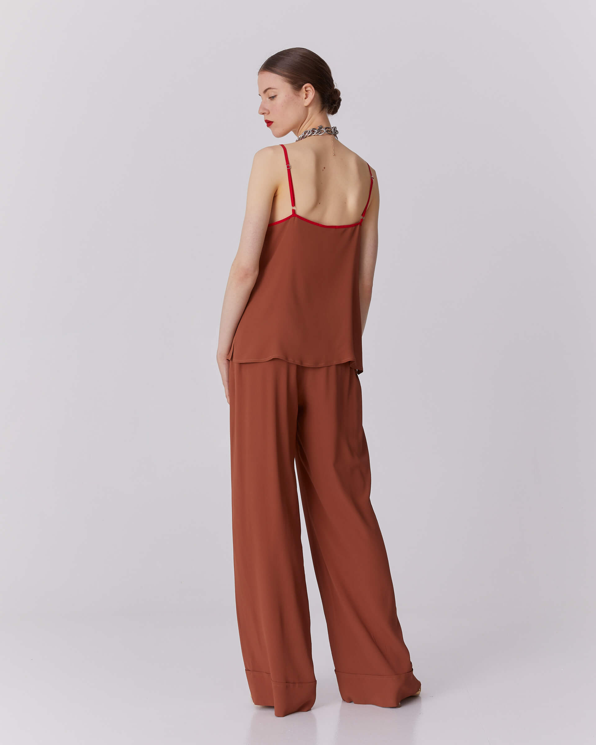 sfizio brown trousers with flounce+23FE1766SILKY_600