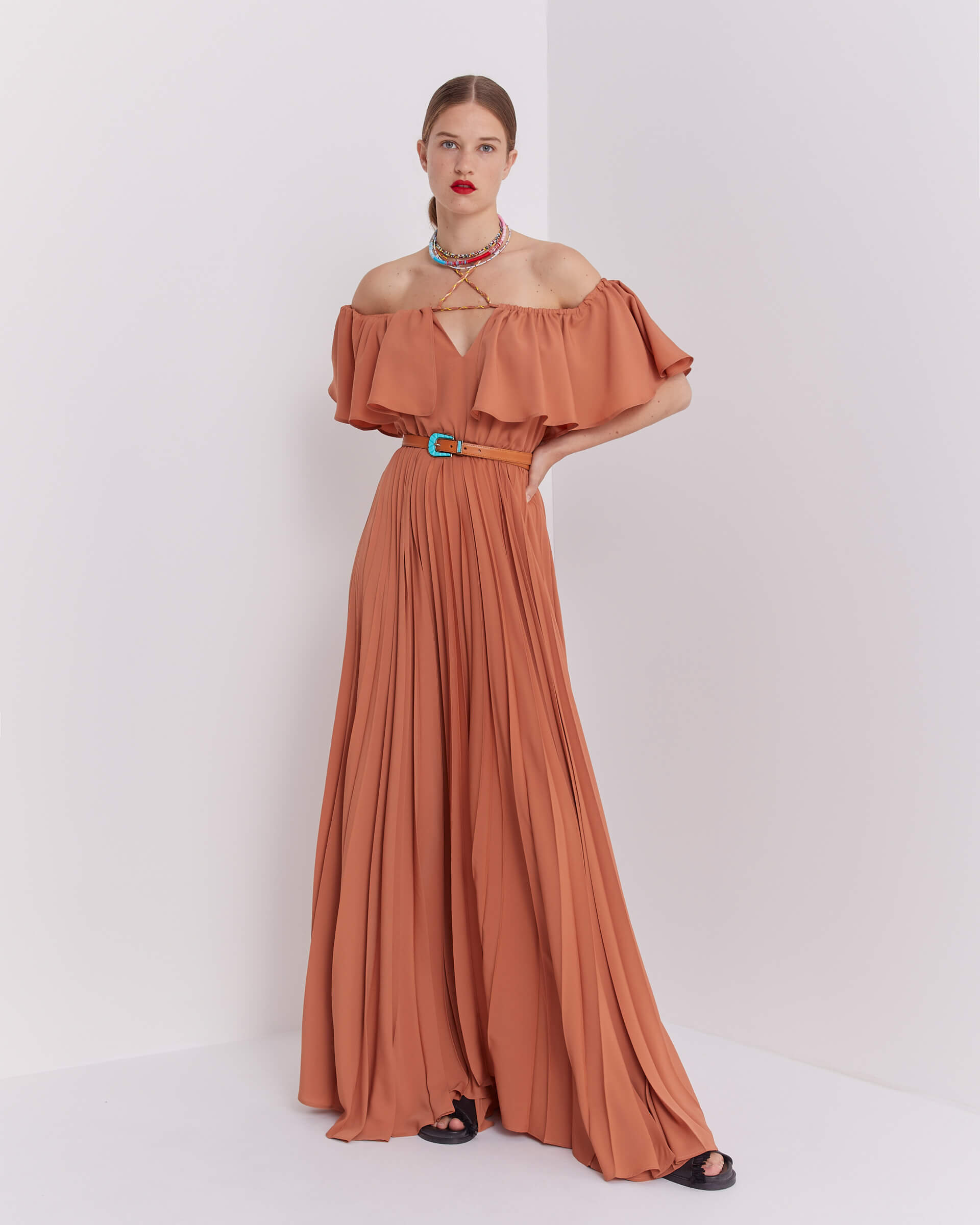 sfizio long dress with pleated skirt+23FE6930PARTY_650