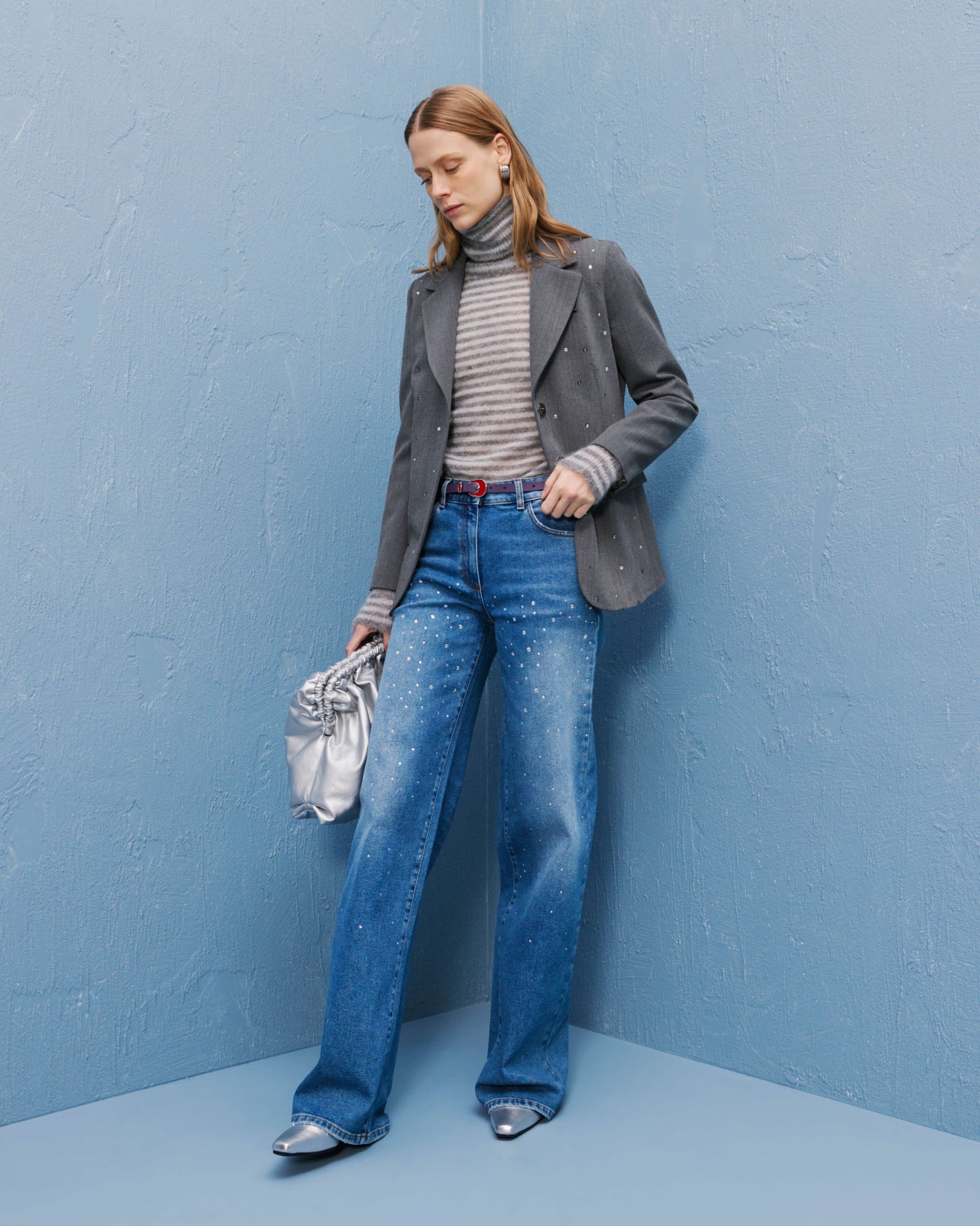 デニム・ジーパン Self Portrait Jeans Denim Con Cristalli self-portrait Crystal Embellished Denim Jeans in Light Blue
