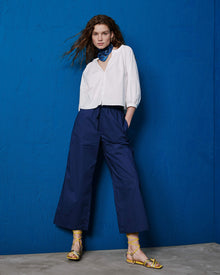 cropped trousers with gathering+24FE1943POPLIN_590