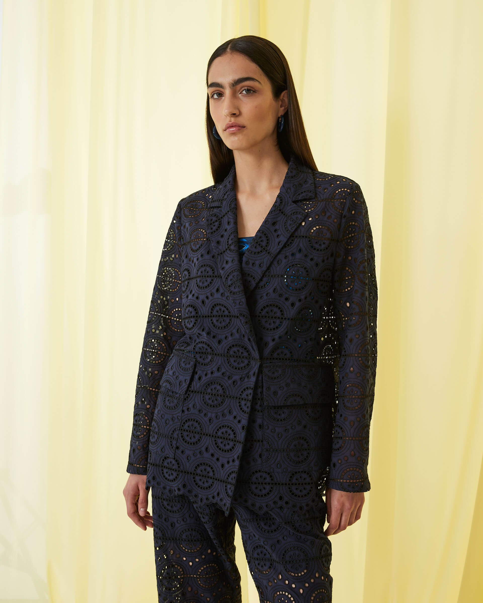 broderie anglaise double breasted jacket+24FE3942BRODERI_590