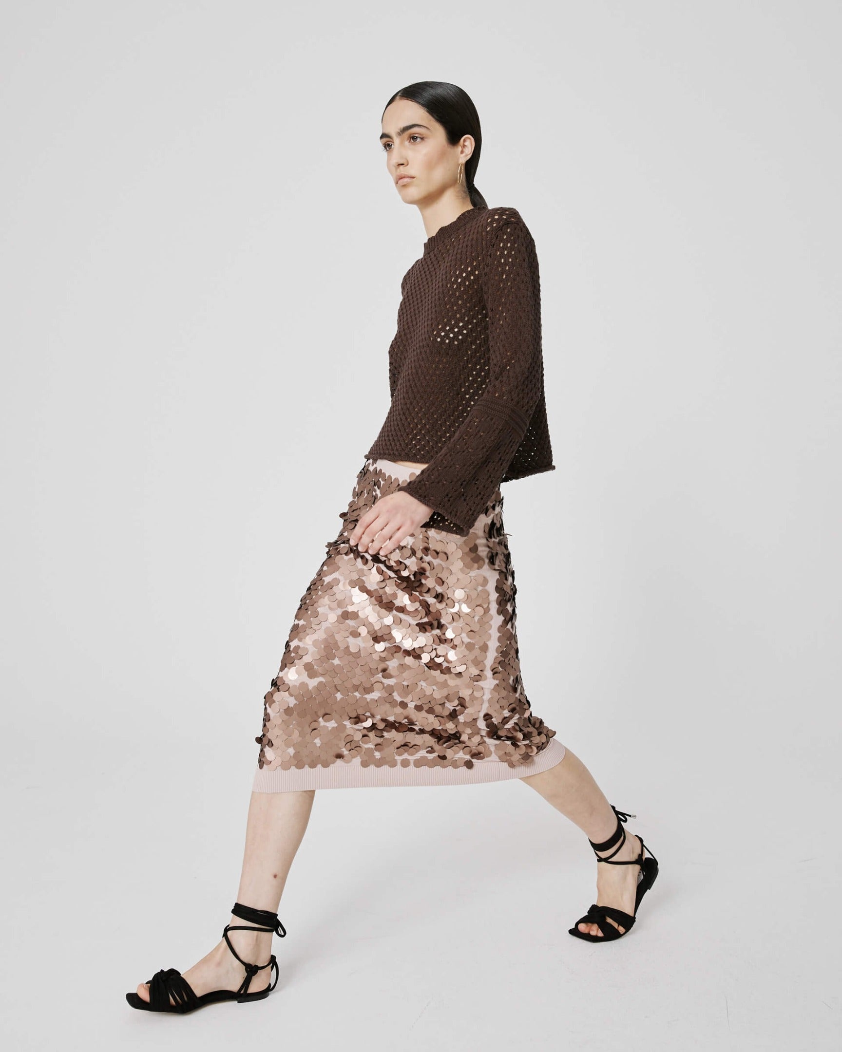 midi skirt with macro sequins