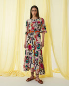 printed dress with mesh details+24FE6282FRIDA_123