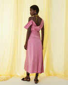 satin dress with asymmetrical bodice+24FE6296SATIN_230