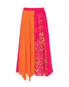 PLEATED SKIRT WITH SANGALLO EMBROIDERY PANEL