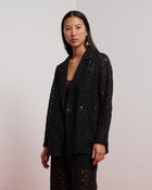 DOUBLE-BREASTED EYELET BLAZER