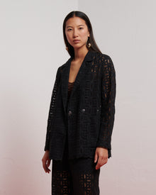 DOUBLE-BREASTED EYELET BLAZER