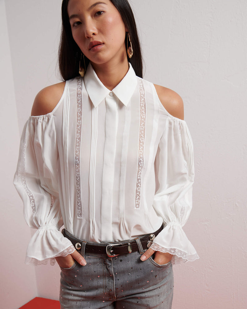 WASHED SILK BLEND SHIRT WITH LACE