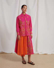 PLEATED SKIRT WITH SANGALLO EMBROIDERY PANEL