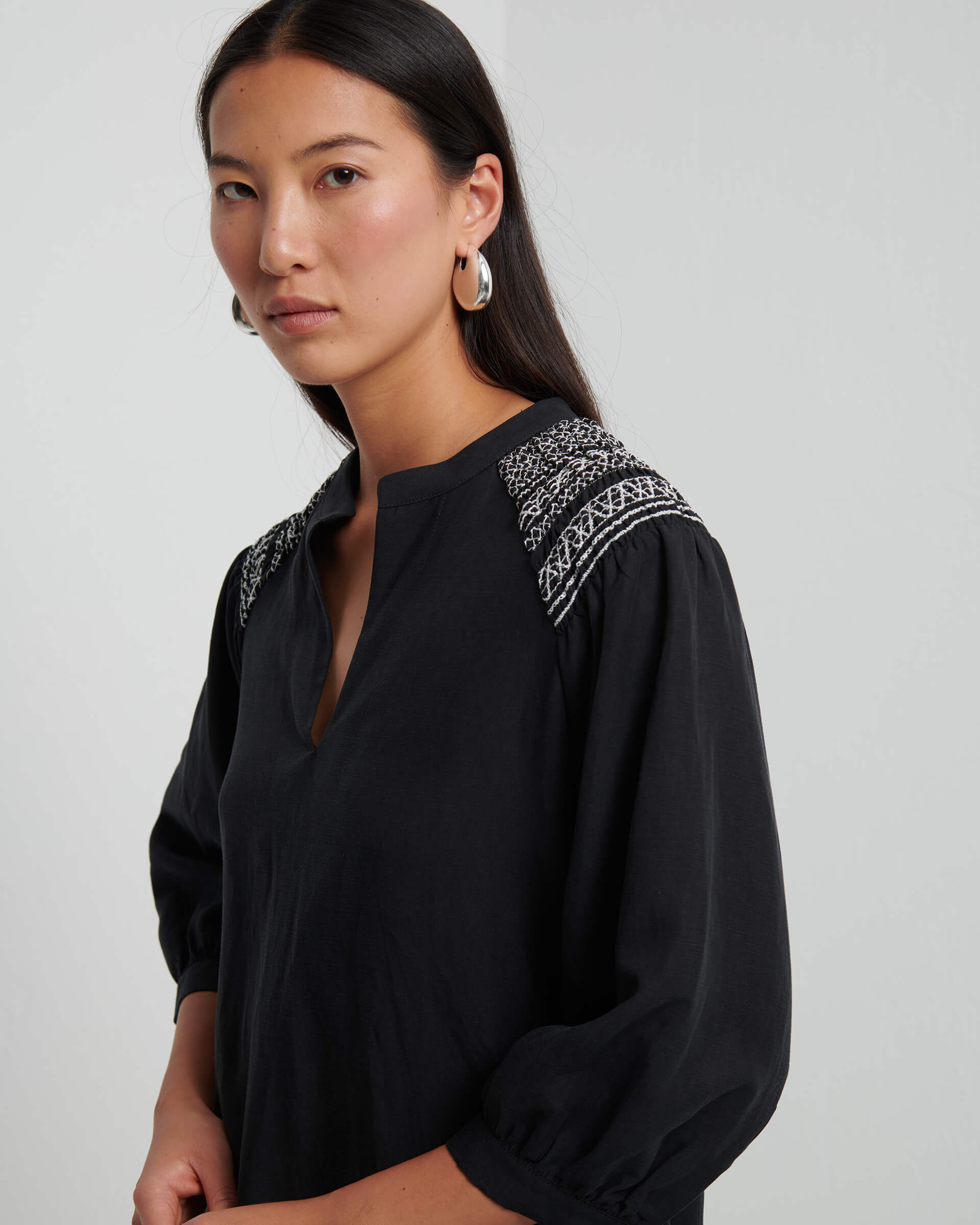 MIDI SMOCK EMBROIDERY DRESS