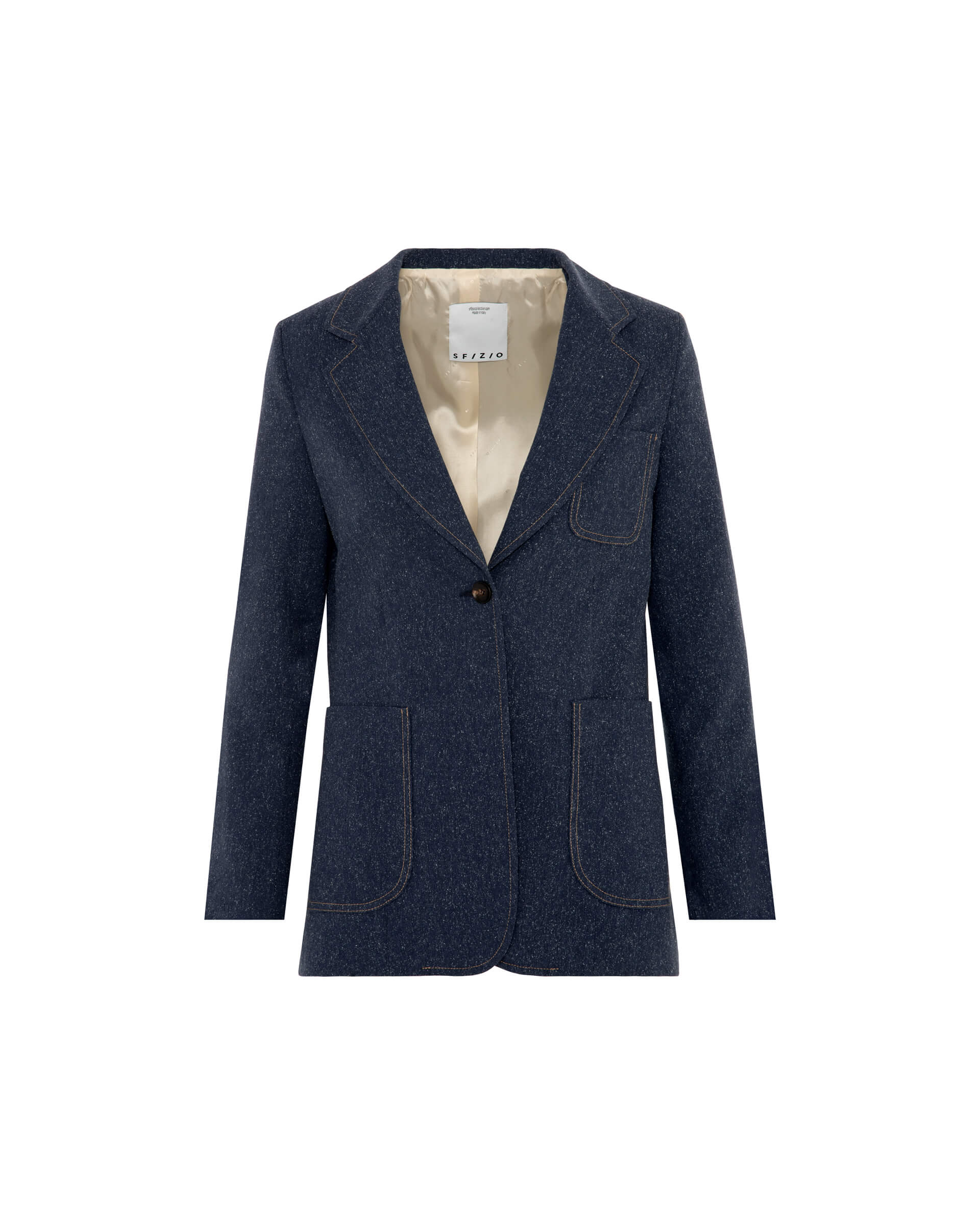 blazer blu in misto lana e seta