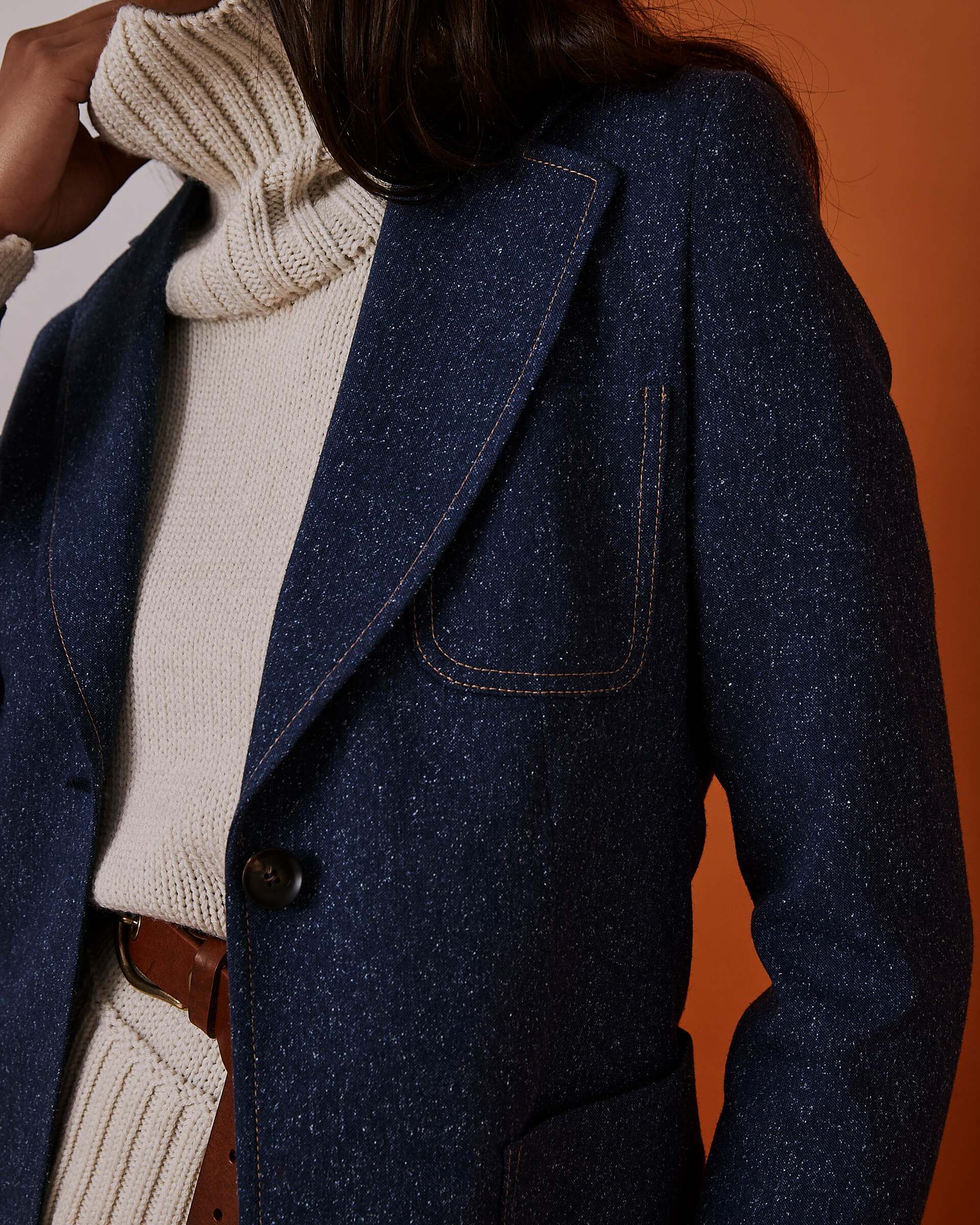 blazer blu in misto lana e seta